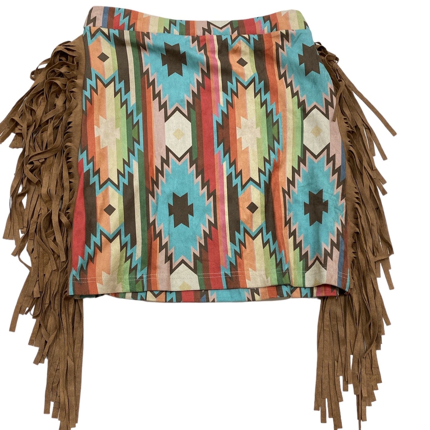 FASHION EXPRRES SUEDE AZTEC PRINT FRINGE