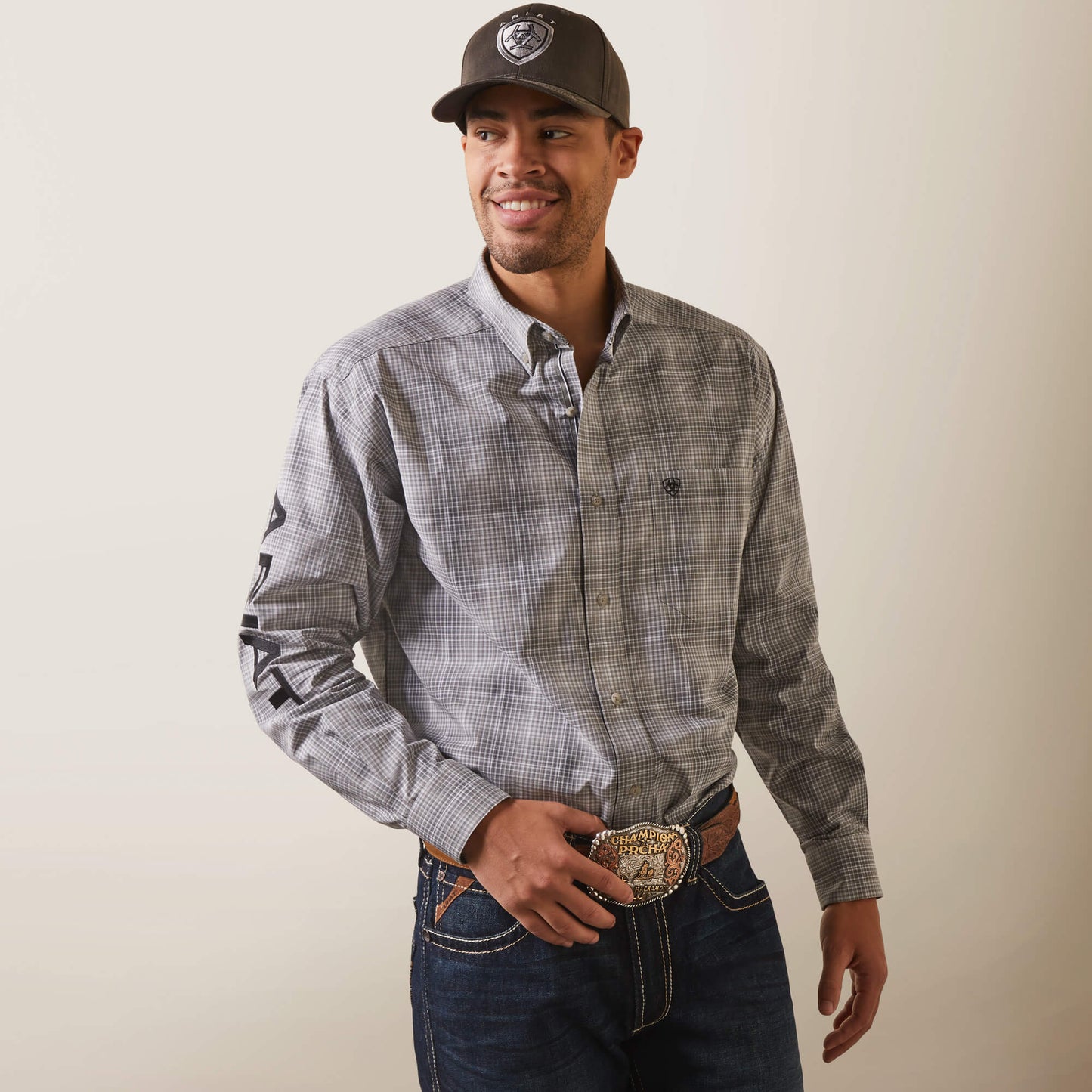 ARIAT MENS PRO TEAM HOUSTON LONG SLEEVE GREY