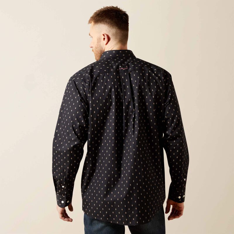 ARIAT MENS WRINKLE FREE SHIRT PRNT BLK