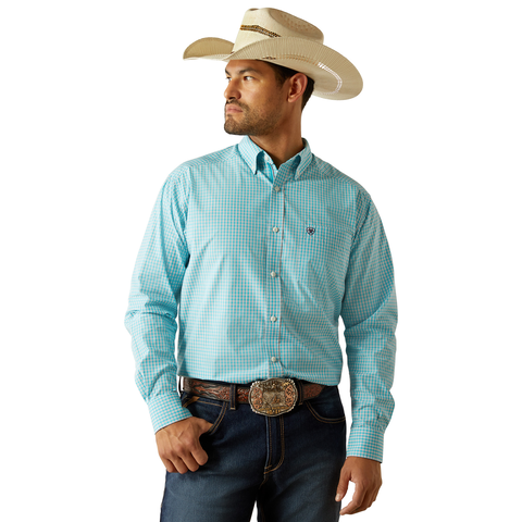 ARIAT MENS LS SHIRT PLAID LT BLUE