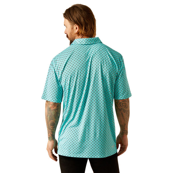 ARIAT MNS POLO PRNT ARUBA BLUE