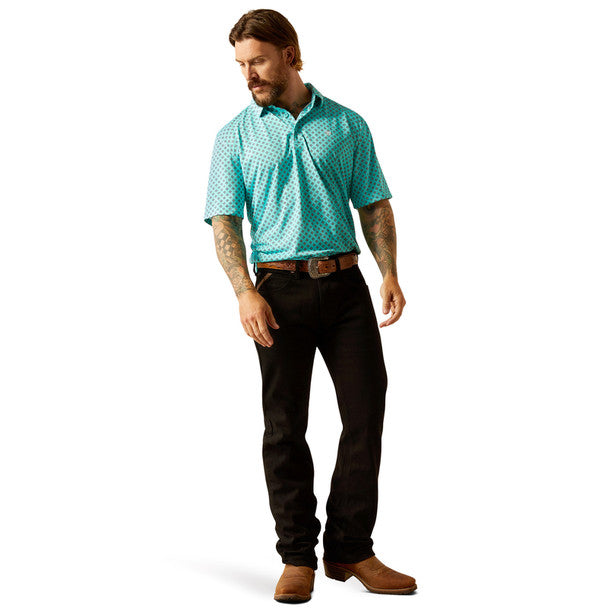 ARIAT MNS POLO PRNT ARUBA BLUE
