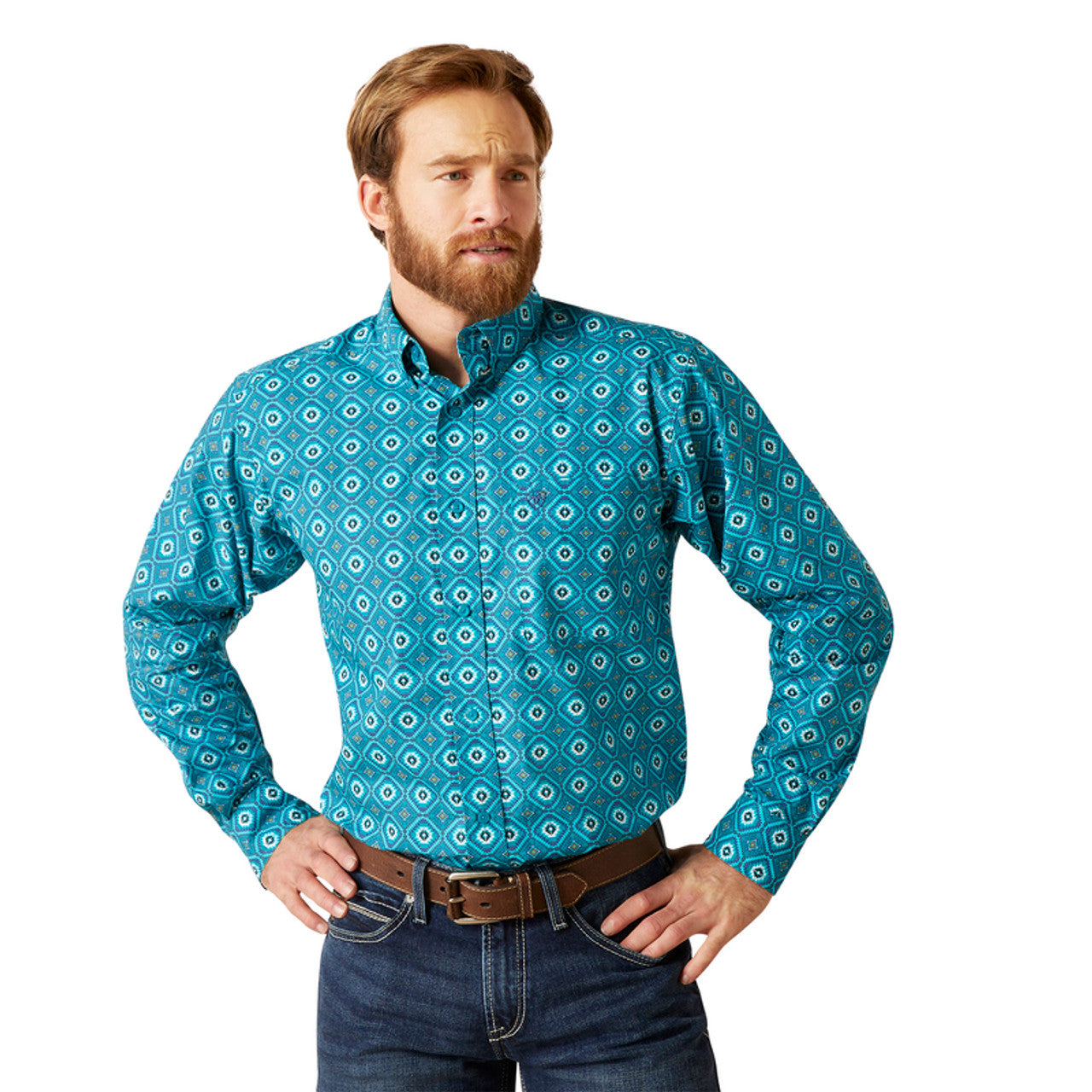 ARIAT LS SHRT FTD TURQ PRNT