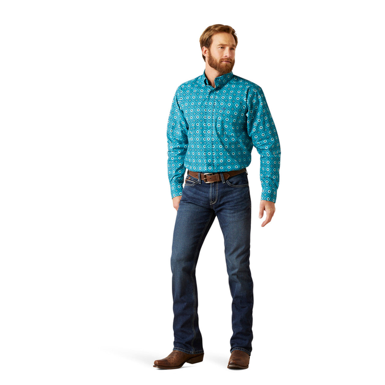 ARIAT LS SHRT FTD TURQ PRNT