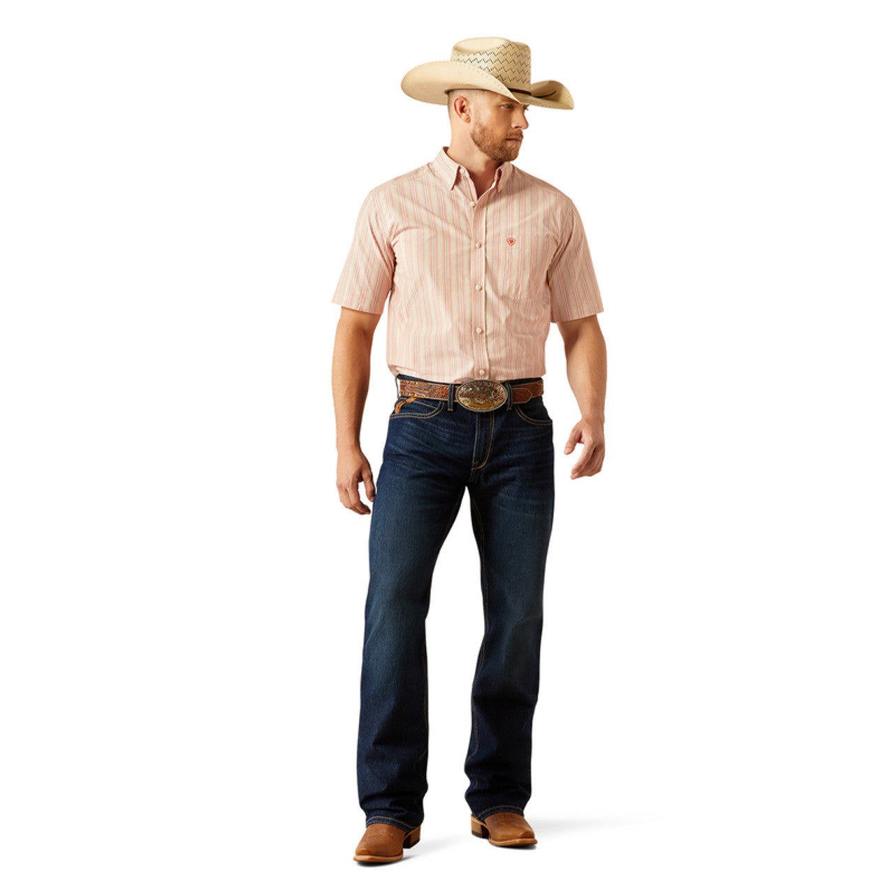 ARIAT MENS SS SHRT STRIPE KHAKI