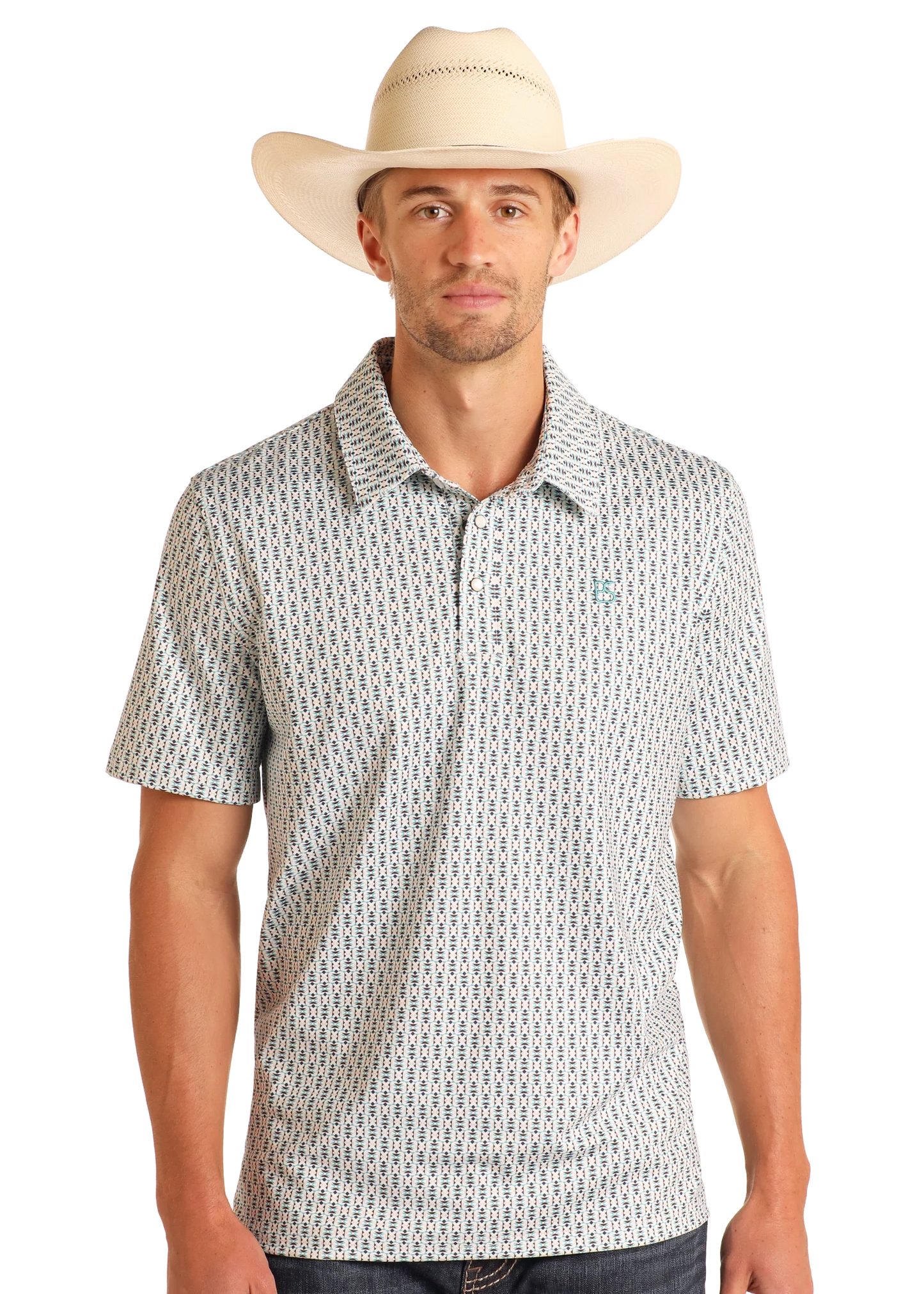 PANHANDLE MNS POLO PRNT AQUA