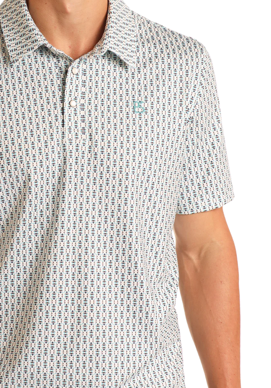PANHANDLE MNS POLO PRNT AQUA