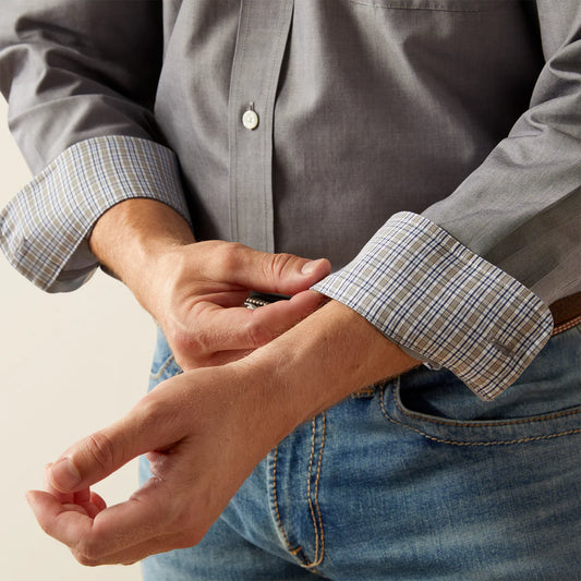 ARIAT MNS LS SHRT WF SLD GREY