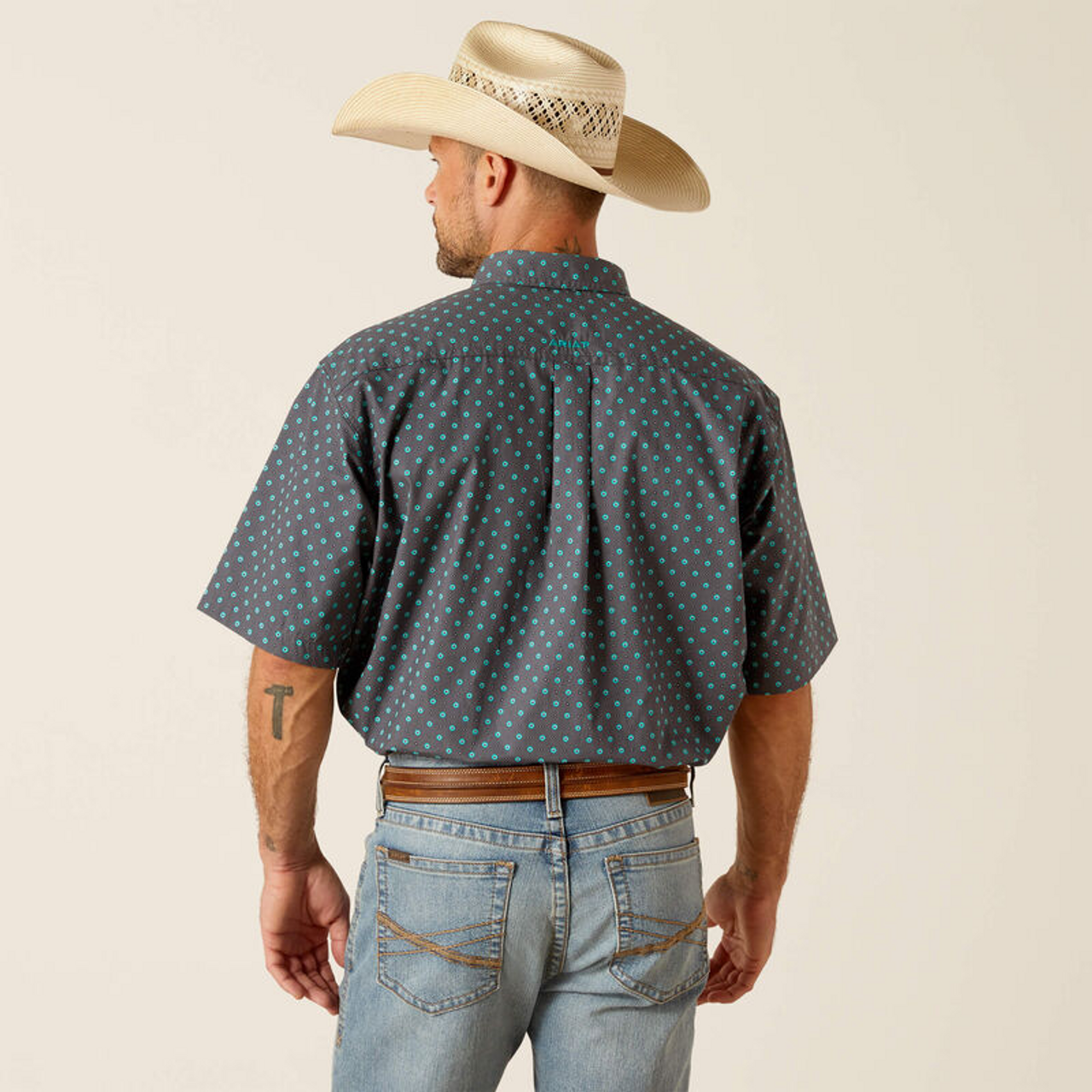 ARIAT MNS SS SHIRT PRINT TURQUIOSE