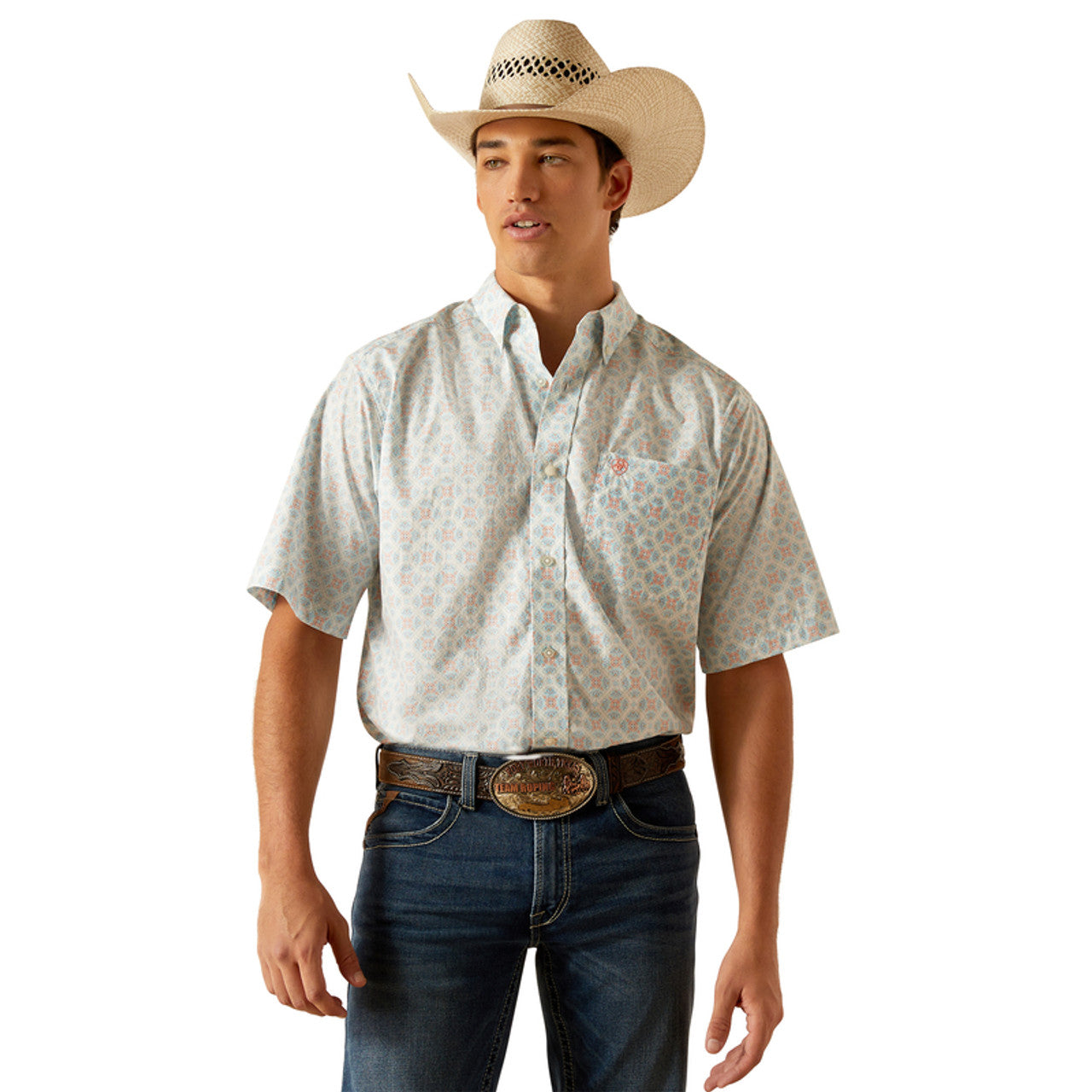 ARIAT MNS SS SHIRT AQUA PRINT