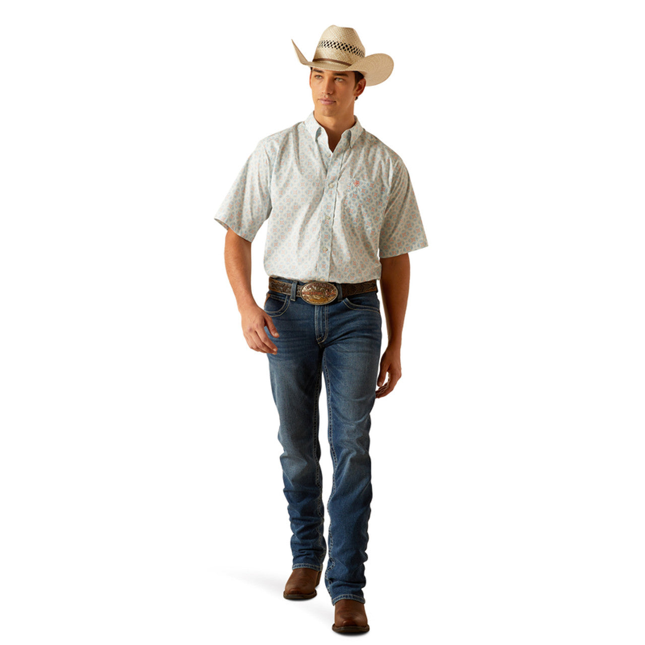 ARIAT MNS SS SHIRT AQUA PRINT