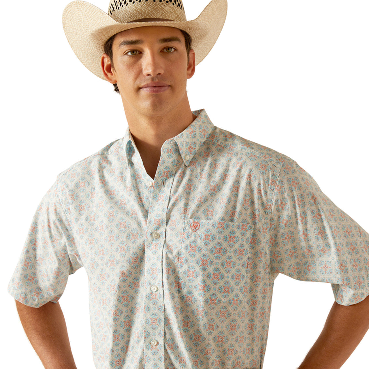 ARIAT MNS SS SHIRT AQUA PRINT