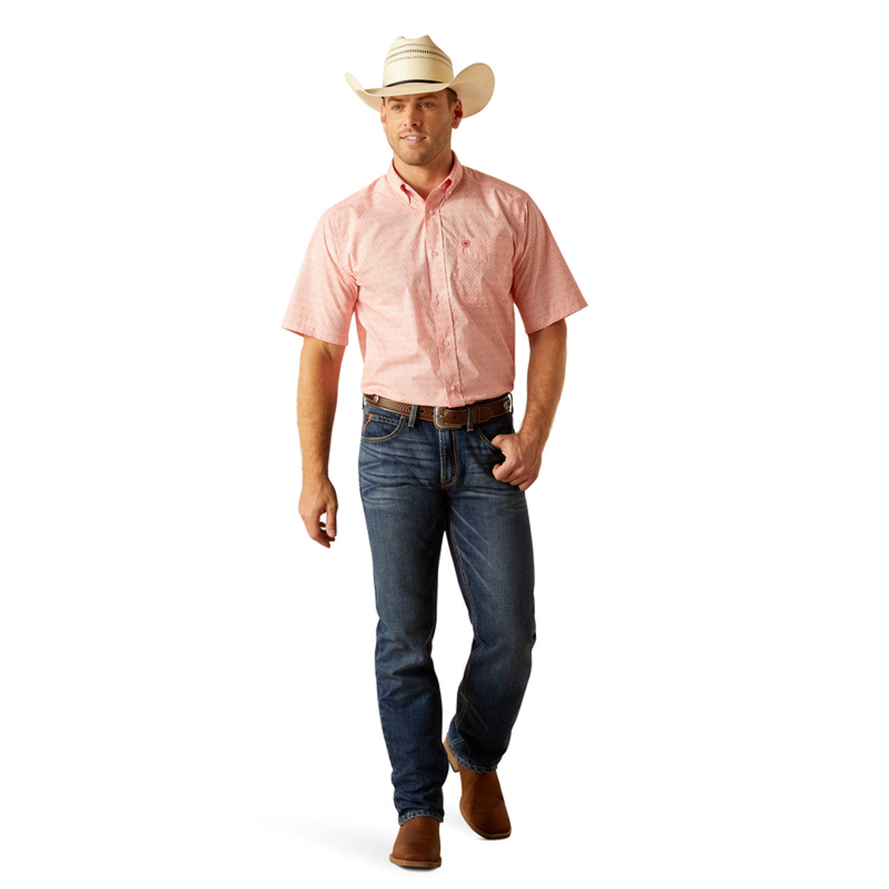 ARIAT MNS SS SHIRT CORAL PRNT