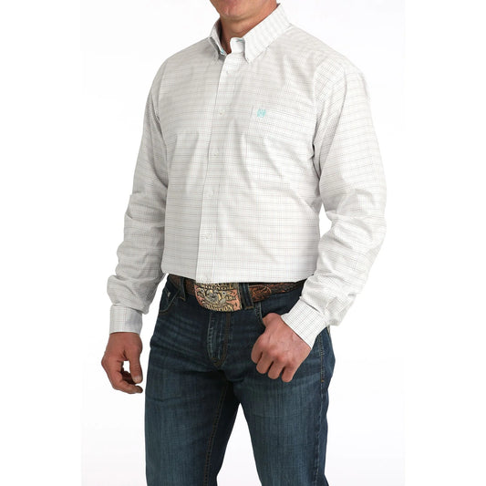 CINCH MENS LS SHIRT WHITE PLAID