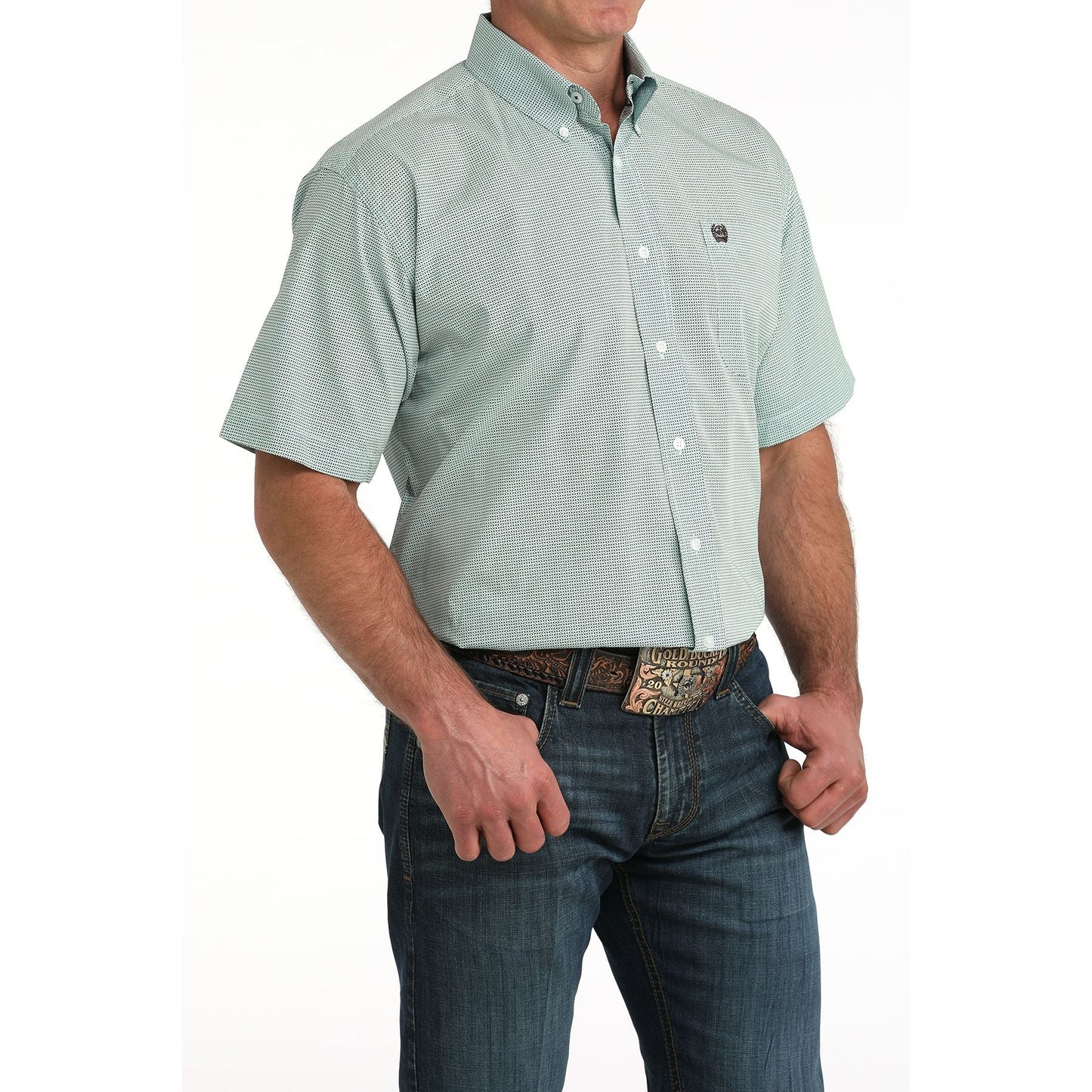 CINCH MNS SS SHIRT BLUE PRNT