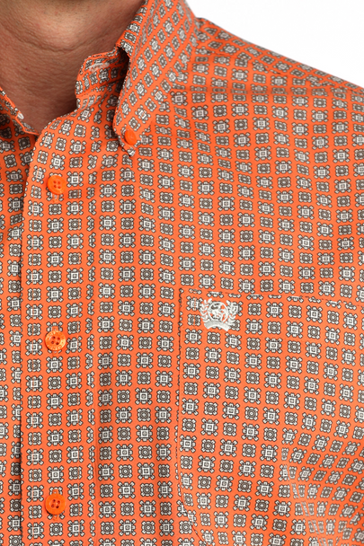 CINCH MENS SS SHRT ORANGE PRINT