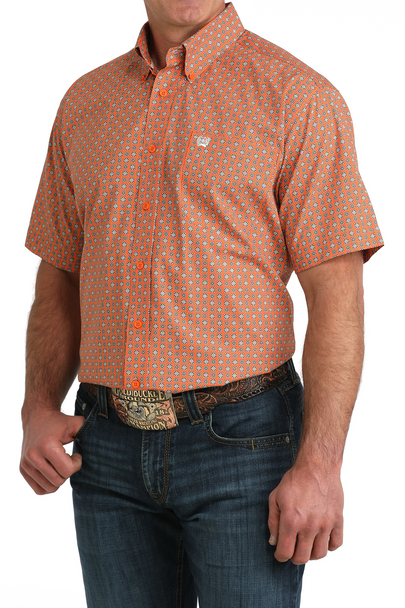 CINCH MENS SS SHRT ORANGE PRINT