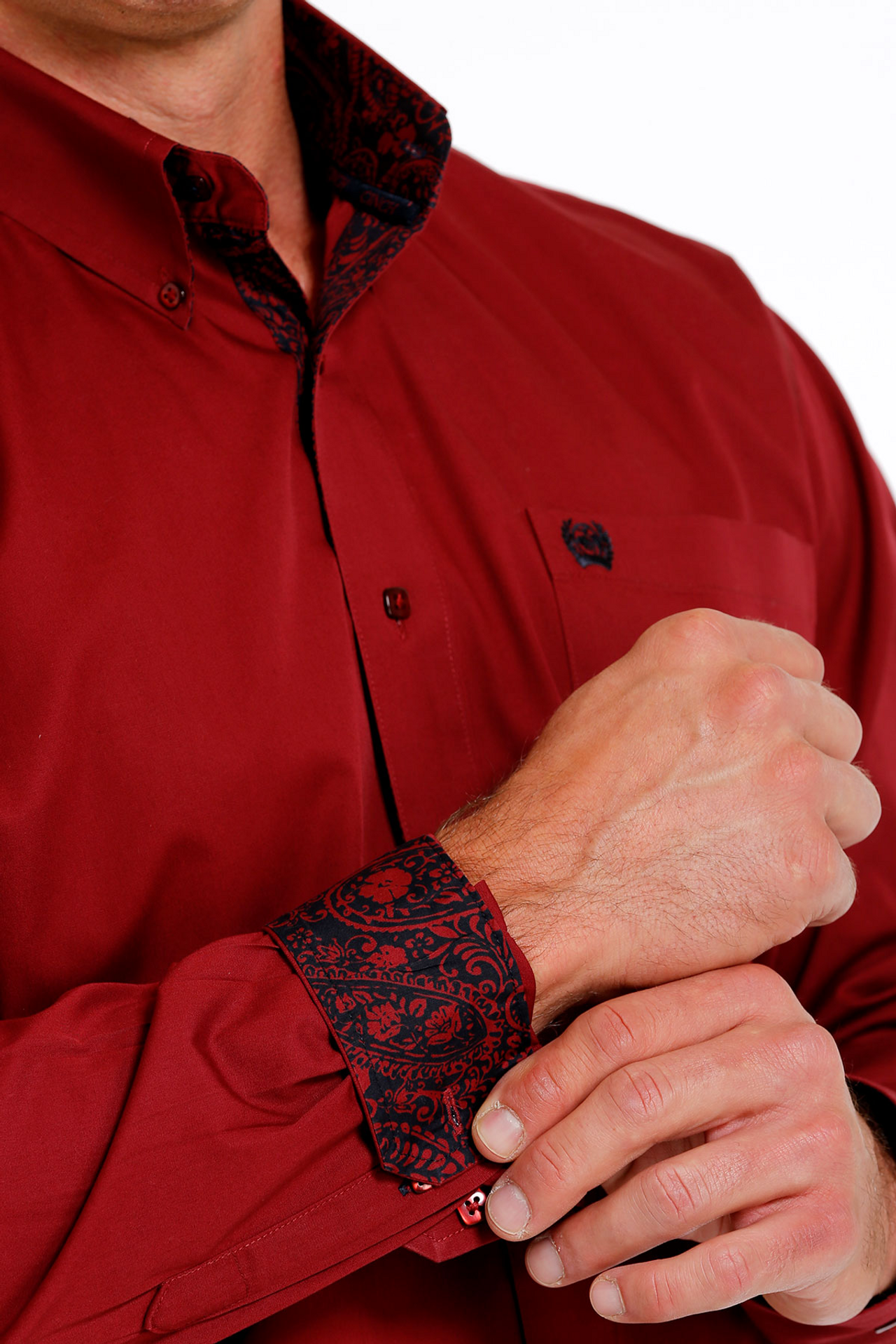 CINCH MENS SOLID RED LS SHRT