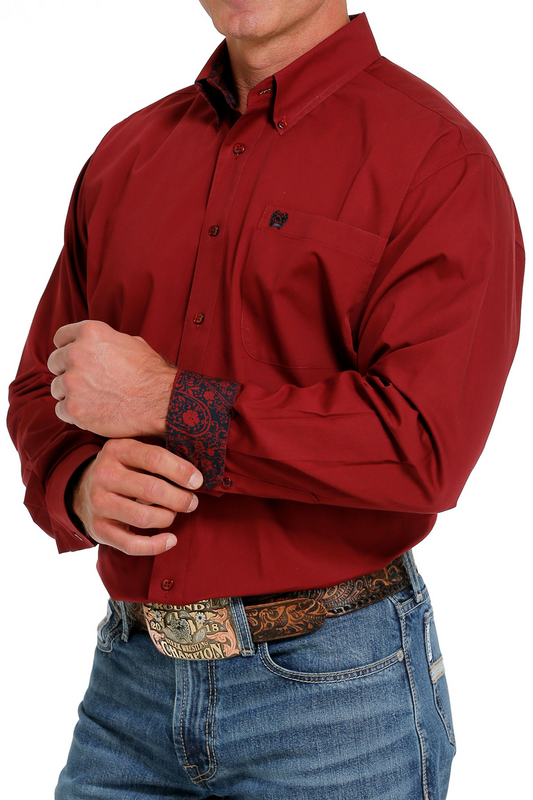 CINCH MENS SOLID RED LS SHRT
