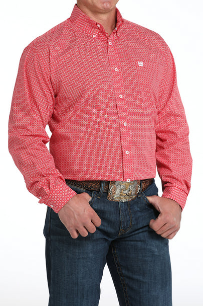 CINCH MENS RED LS SHRT PRNT
