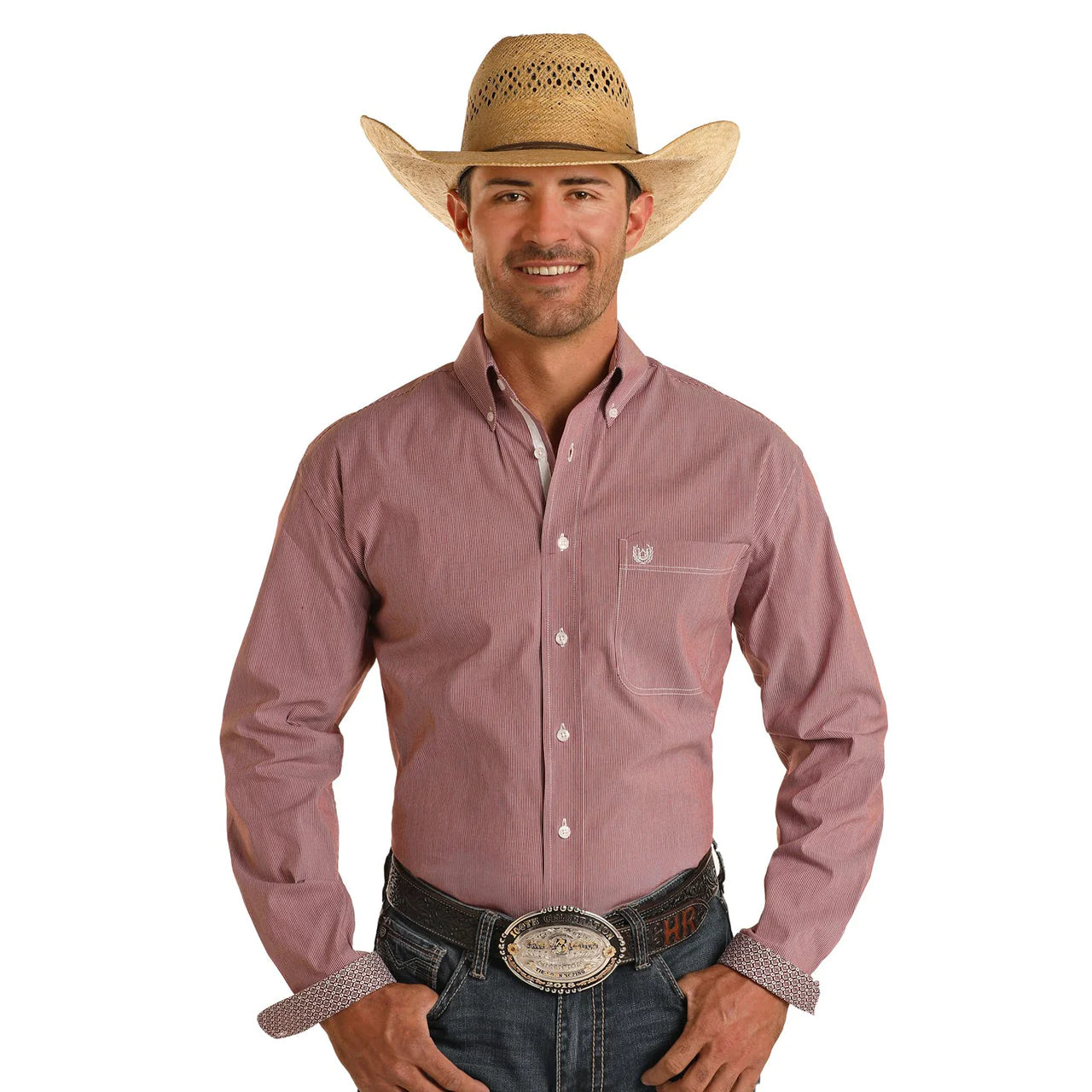 PANHANDLE LS BURGUNDY STRIPED SHIRT – Cowboy Corral Inc.