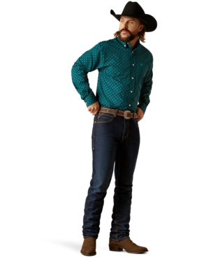 ARIAT MENS LONGSLEEVE WRINKLE FREE SHIRT TEAL