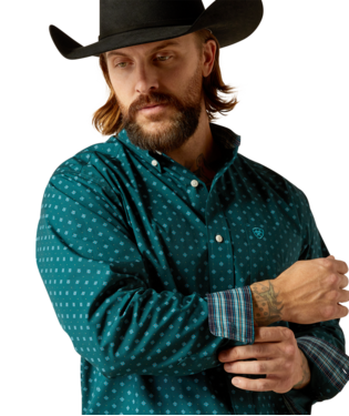 ARIAT MENS LONGSLEEVE WRINKLE FREE SHIRT TEAL