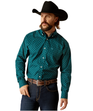 ARIAT MENS LONGSLEEVE WRINKLE FREE SHIRT TEAL