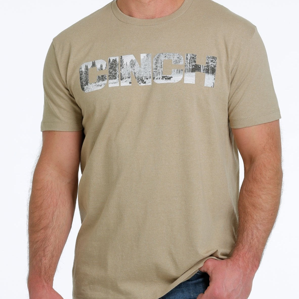 CINCH MENS HEATHER KHAKI TEE