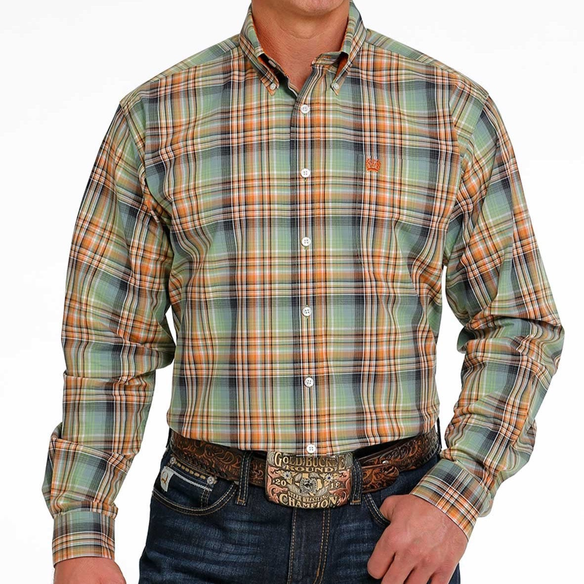 CINCH MENS LS PLAID GREEN