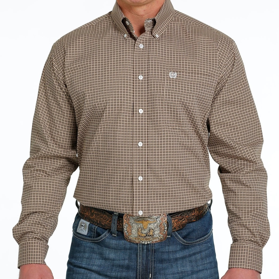 CINCH MENS LS PRINT BROWN