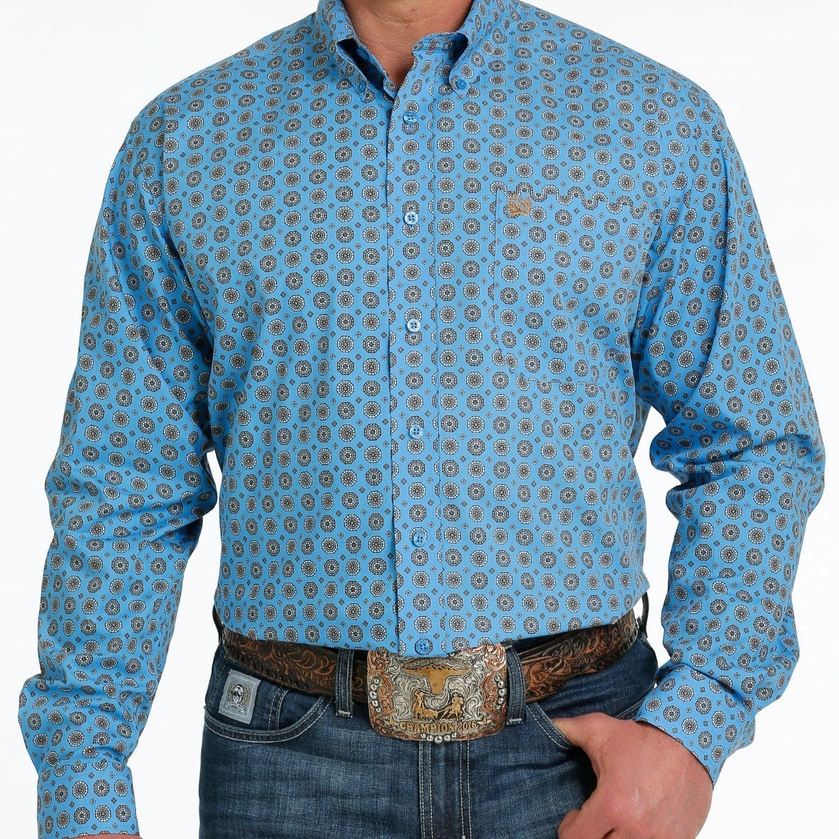 CINCH MENS LONGSLEEVE BLUE PRINT SHIRT