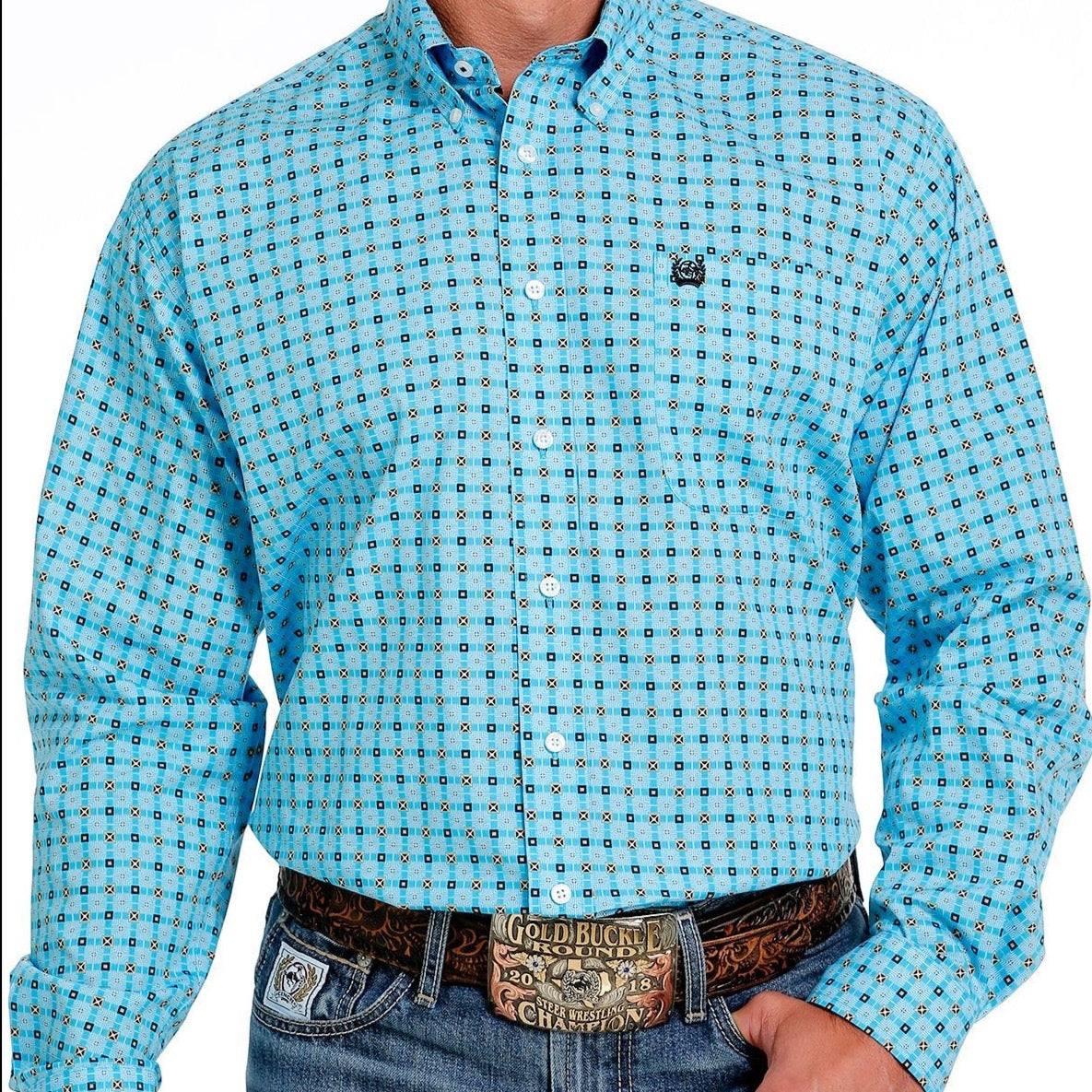 CINCH MENS LONGSLEEVE PRINT SHIRT TURQUOISE