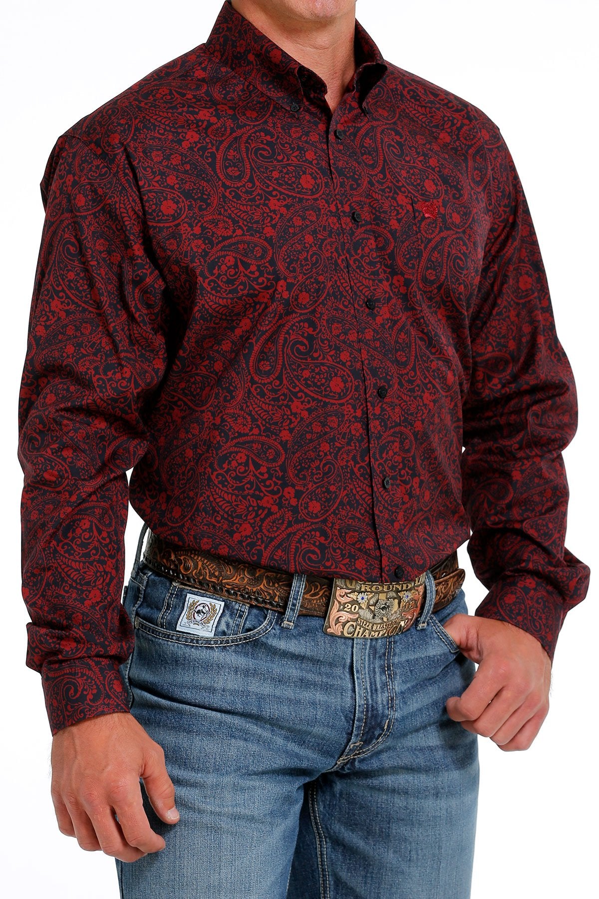 CINCH MENS LS SHIRT PRINT NAVY