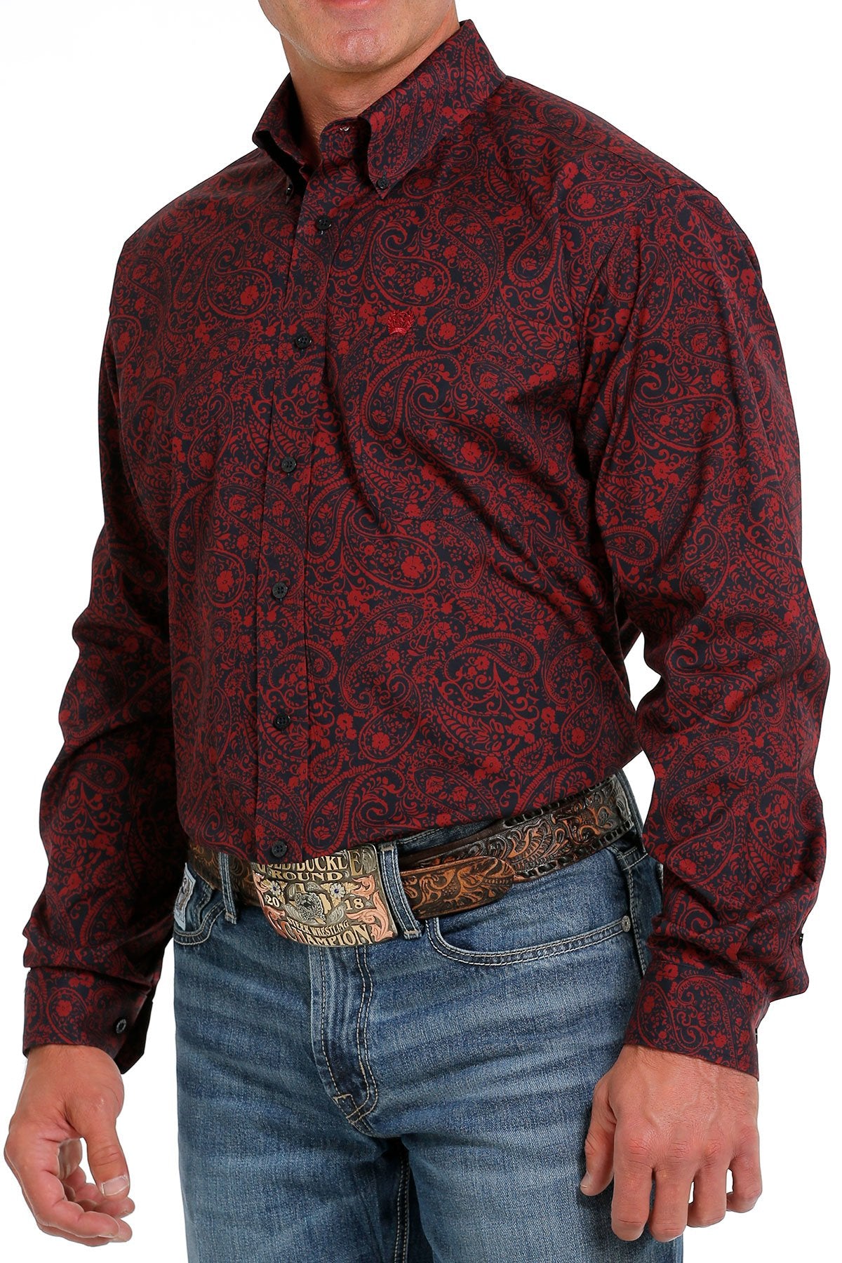 CINCH MENS LS SHIRT PRINT NAVY