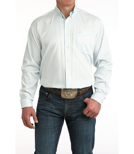 CINCH MENS LS SHRT TEAL STRIPE