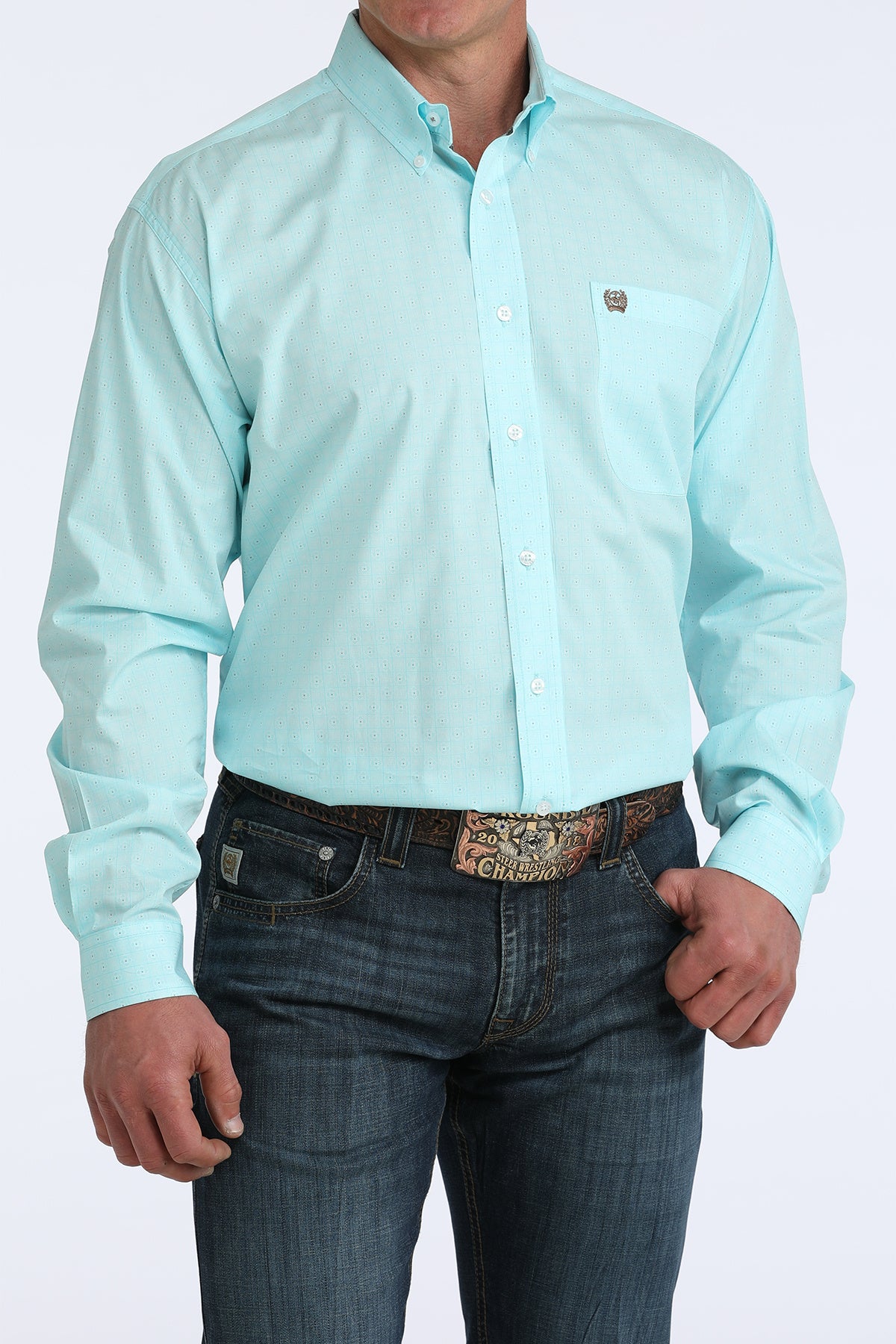CINCH MNS LS SHIRT BLUE PRNT