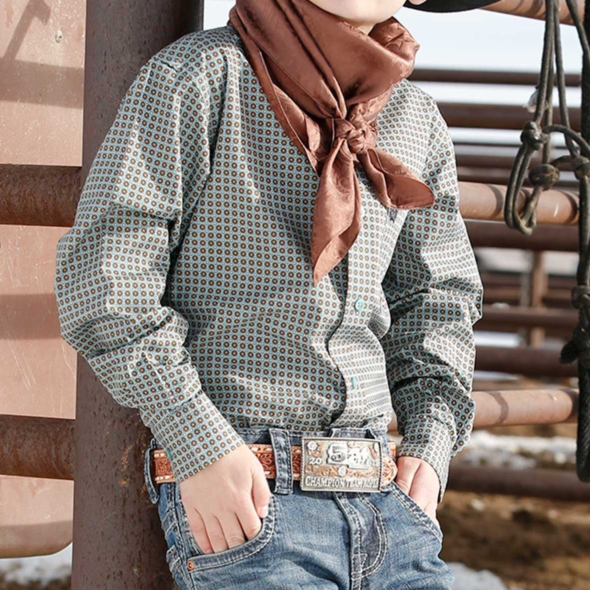 CINCH BOYS LS PRINT BLUE SHIRT