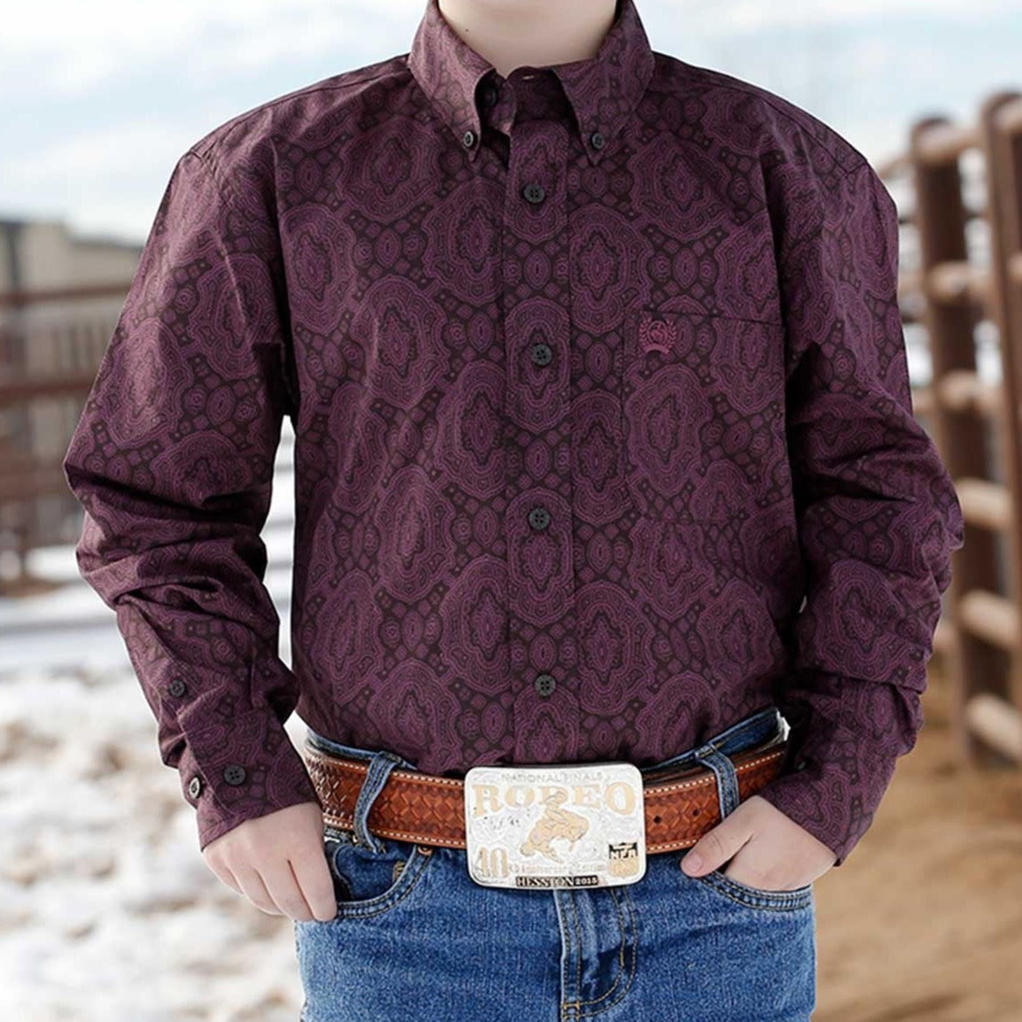CINCH BOYS LS PRINT PURPLE