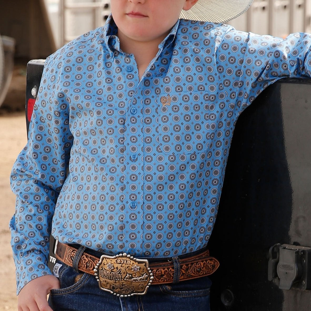 CINCH BOYS L/S PRINT BLUE SHIRT