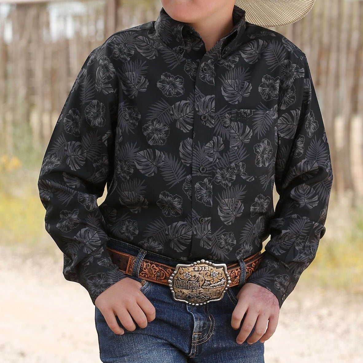 CINCH BOYS ARENAFLEX PRINT SHIRT BLACK