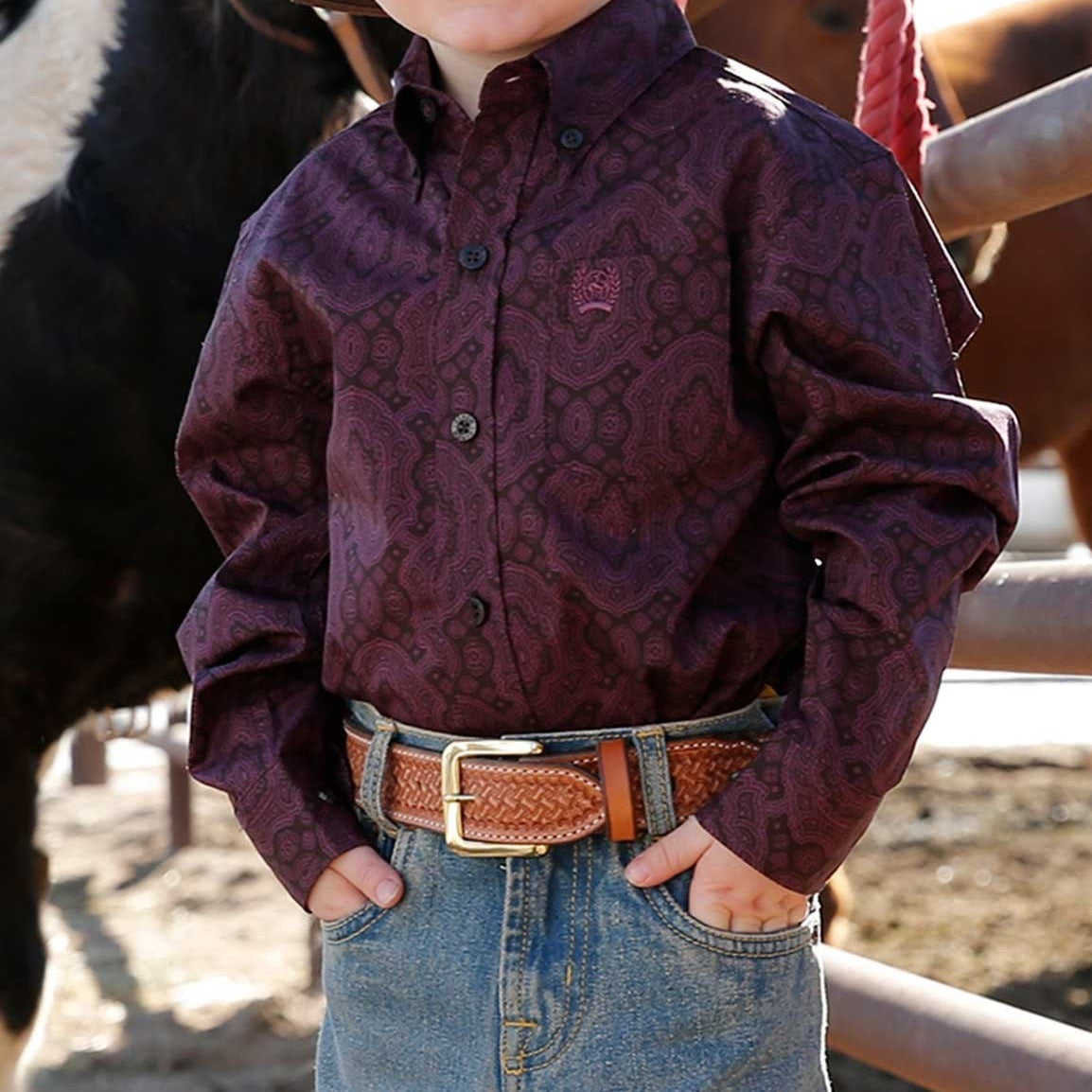 CINCH BOYS LS PRINT- PURPLE