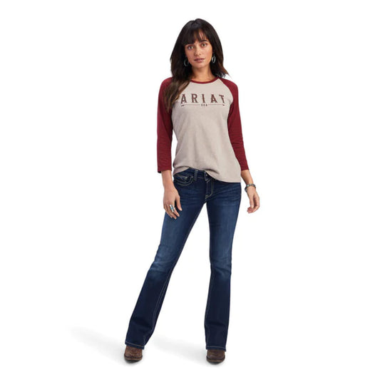 ARIAT WMS DRK OATMEAL 3/4 SLV SHRT