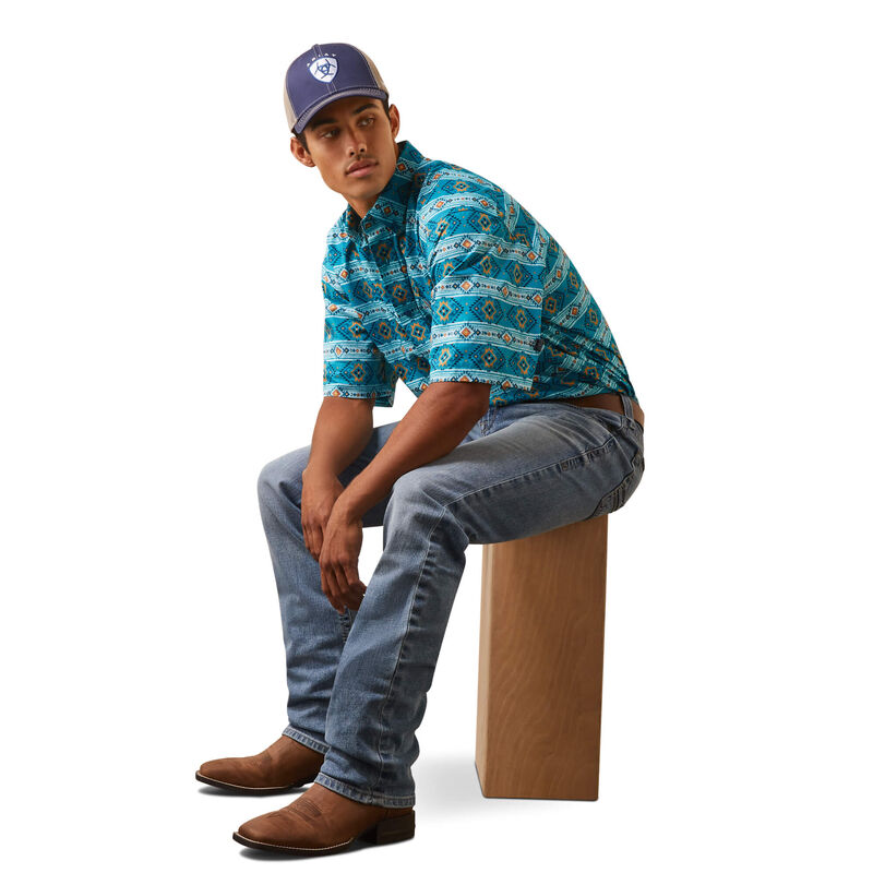 ARIAT MENS KONNER ENAMEL BLUE SHORTSLEEVE SHIRT