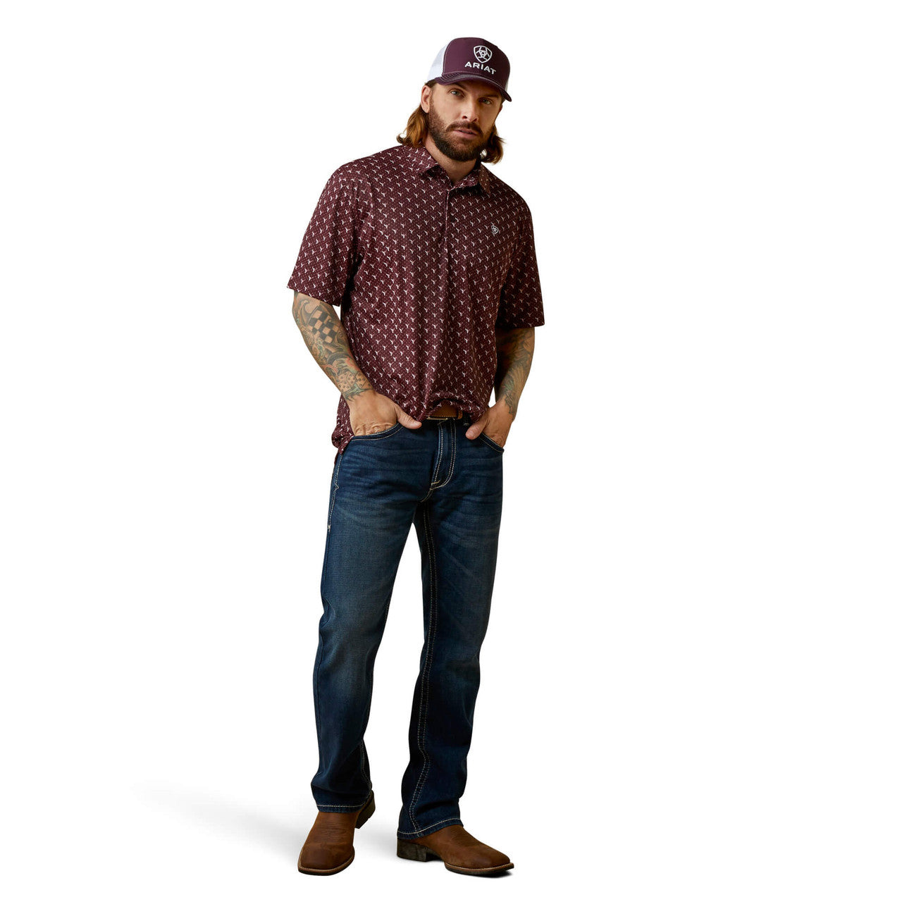 ARIAT MENS ALL OVER PRINT SS POLO