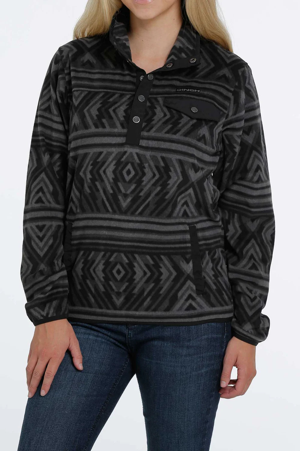 Women's Southwest Print Polar Fleece Pullover - Black