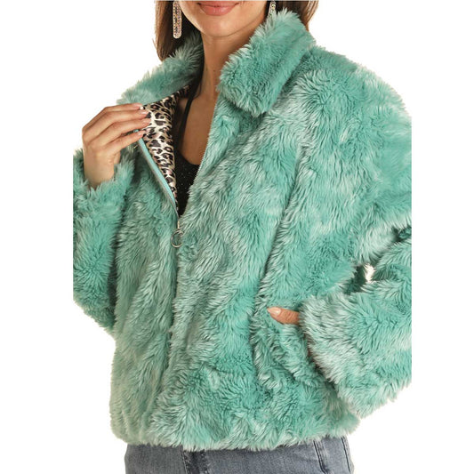 TURQUOISE FAUX FUR COAT
