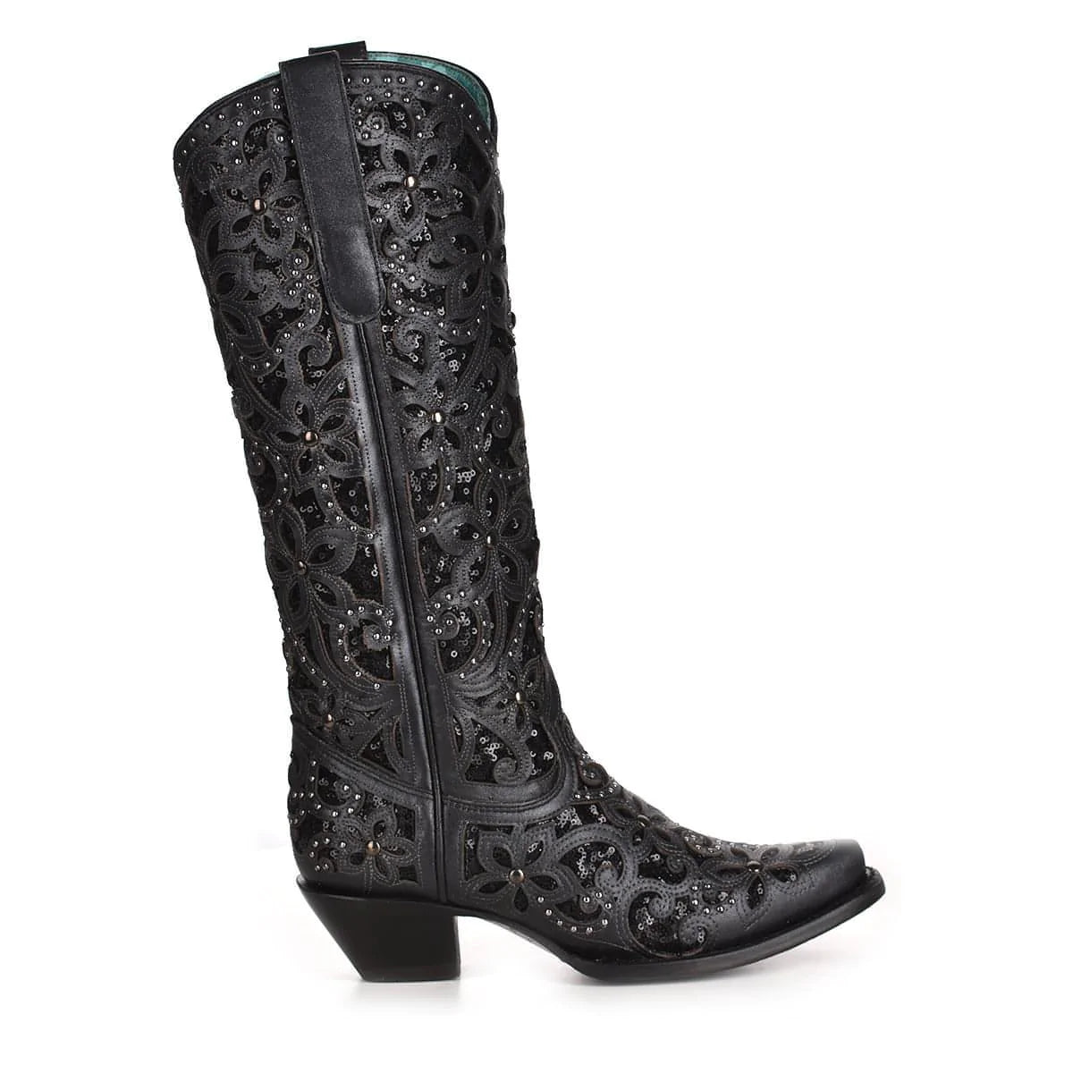 LD BLACK INLAY & EMBROIDERY & STUDS TALL TOP