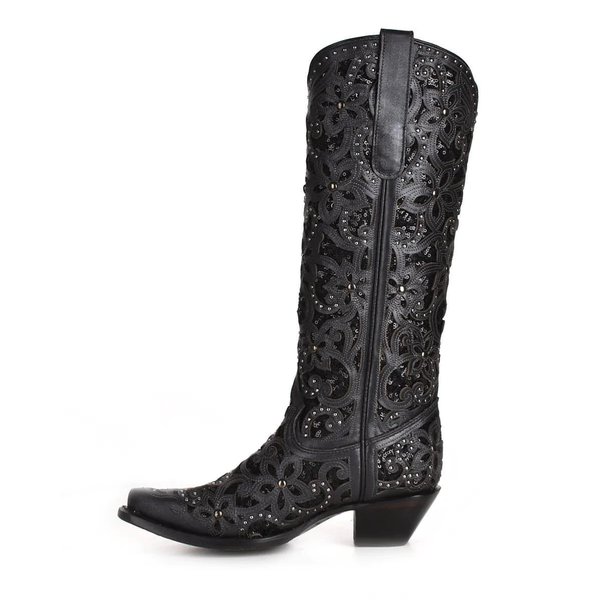 LD BLACK INLAY & EMBROIDERY & STUDS TALL TOP
