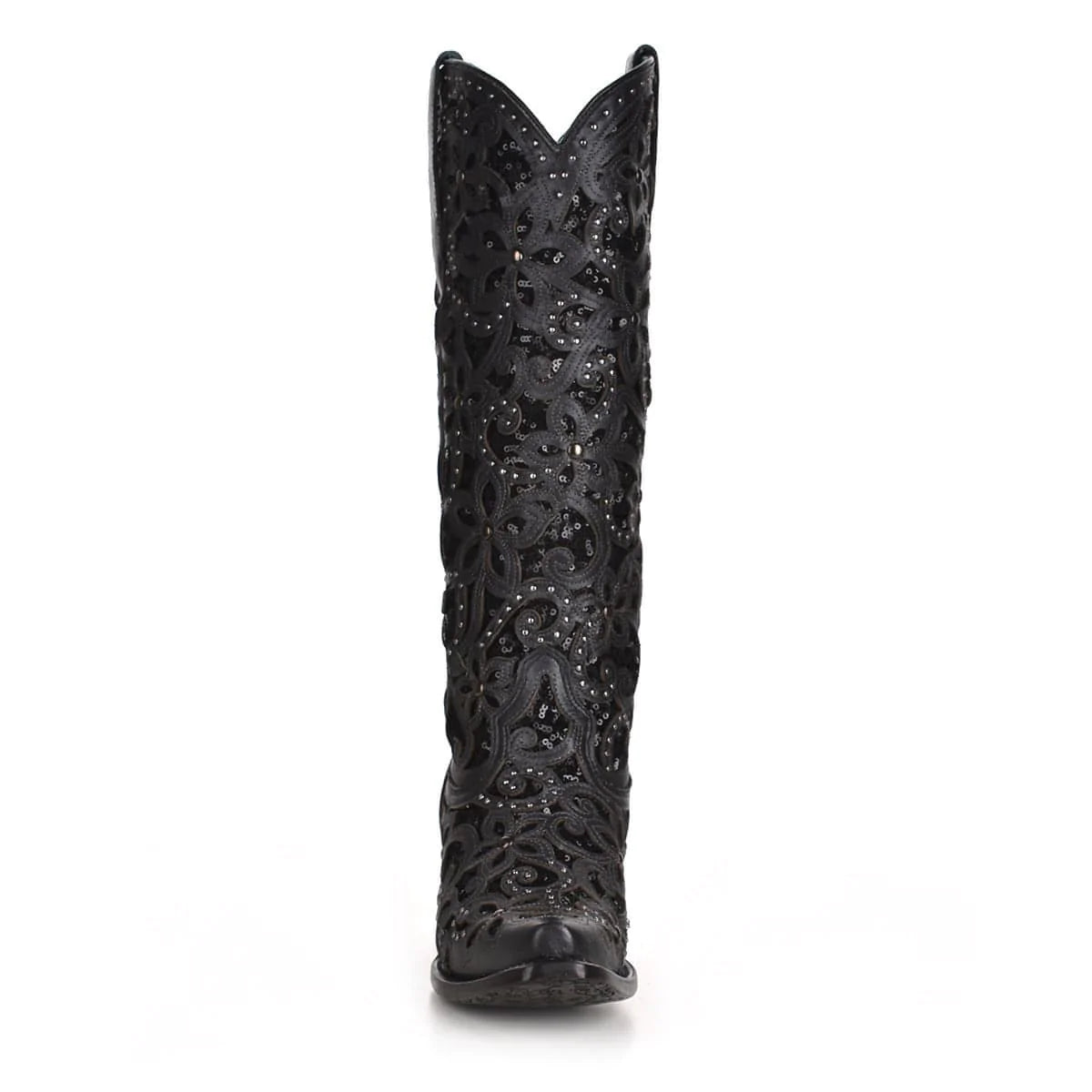 LD BLACK INLAY & EMBROIDERY & STUDS TALL TOP